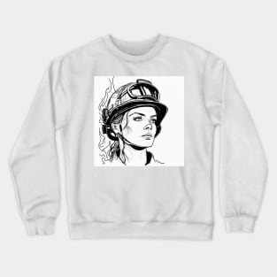 Black and white portrait line art of female firefighter Crewneck Sweatshirt